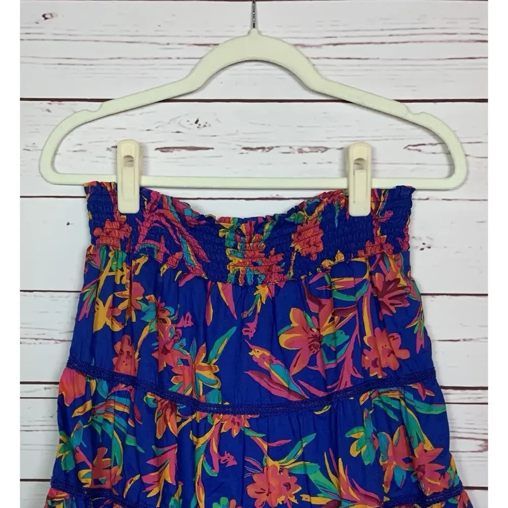 J.Crew Women's S Small Blue Floral Tropical Hawaiin Stretchy Waist Elastic Skirt